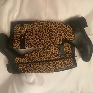 Browns couture black leather and leopard tall riding boot size 6